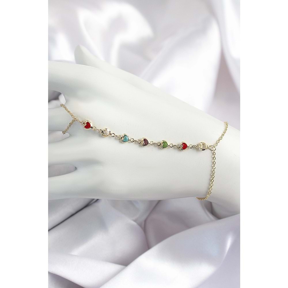 Pirinç Renkli Kalpli Zirkon Taşlı Y Model Gold Renk Kadın Şahmeran