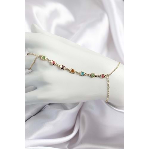 Pirinç Renkli Kare Zirkon Taşlı Y Model Gold Renk Kadın Şahmeran