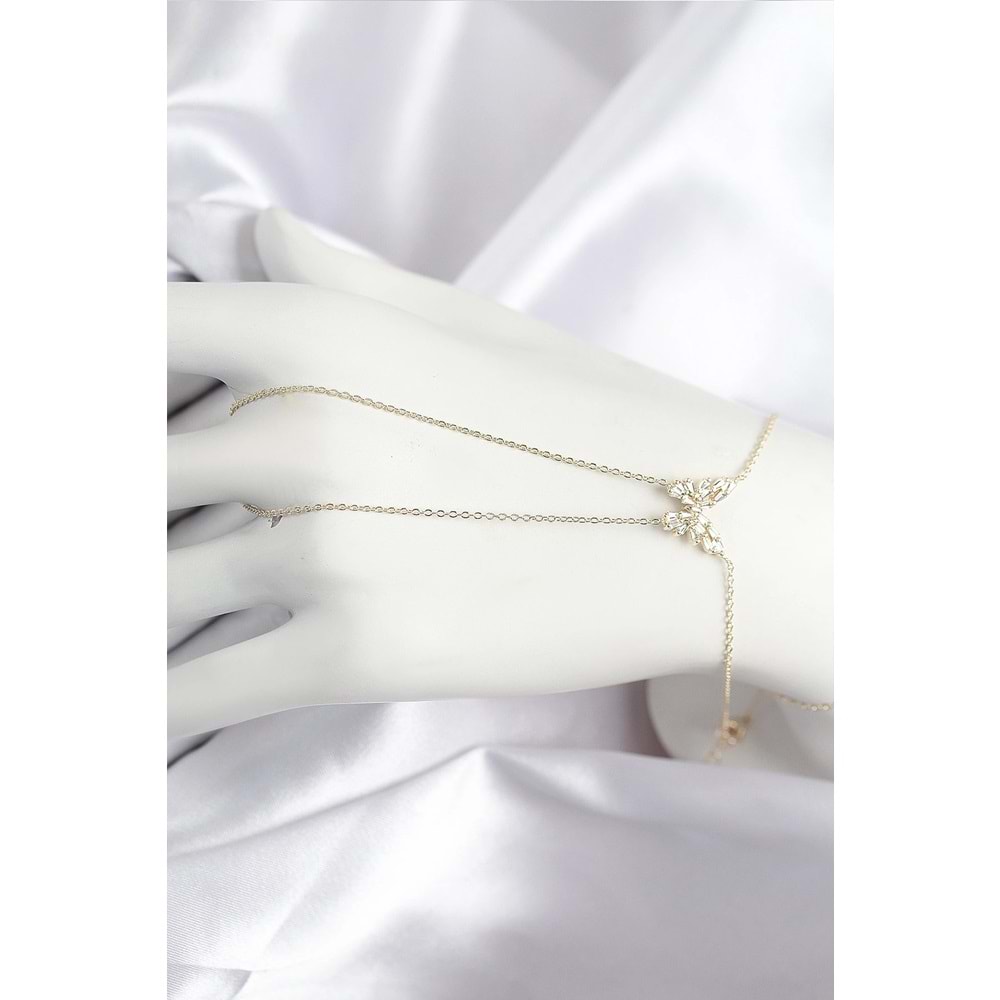 Pirinç Zirkon Taşlı Kelebek Model Gold Renk Şahmeran