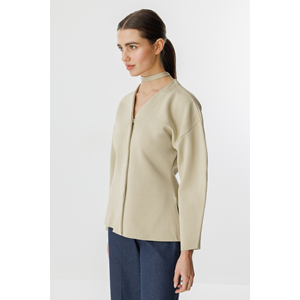 Bej Naye Viscon Karışımlı Hırka M Beden - V Yaka, Baharlık Zarif Örgü