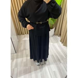 Modal Etekli Siyah Takım S-M Beden (36-38-40 Beden)